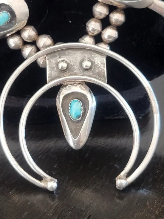 Sterling Silver Turquoise Squash Blossom Necklace - - Picture 15 of 16